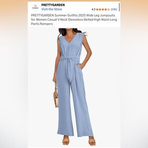Elegant Blue Sleeveless Jumpsuit with tie and pockets